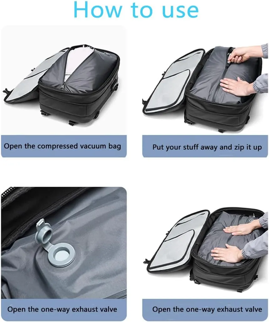 Voyagevac Vacuum Backpack for Travel, Air Travel Bag 2nd Gen, Anti-Theft and Wear-Resistant, Large Capacity (Light Gray, No air pump)