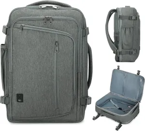 WANDF Expandable 17 Inch Laptop Travel Backpack For Spirit Airlines Personal Item Bag 18x14x8 with Wet Pocket for Men Women（Grey）