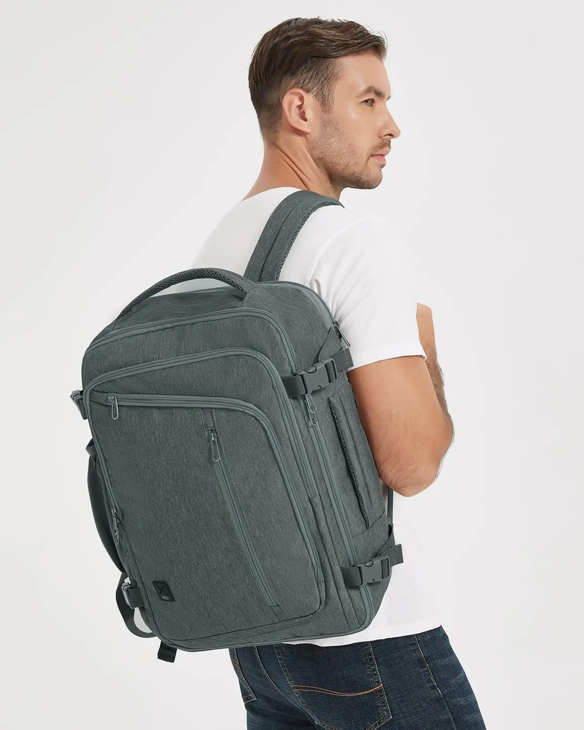 WANDF Expandable 17 Inch Laptop Travel Backpack For Spirit Airlines Personal Item Bag 18x14x8 with Wet Pocket for Men Women（Grey）