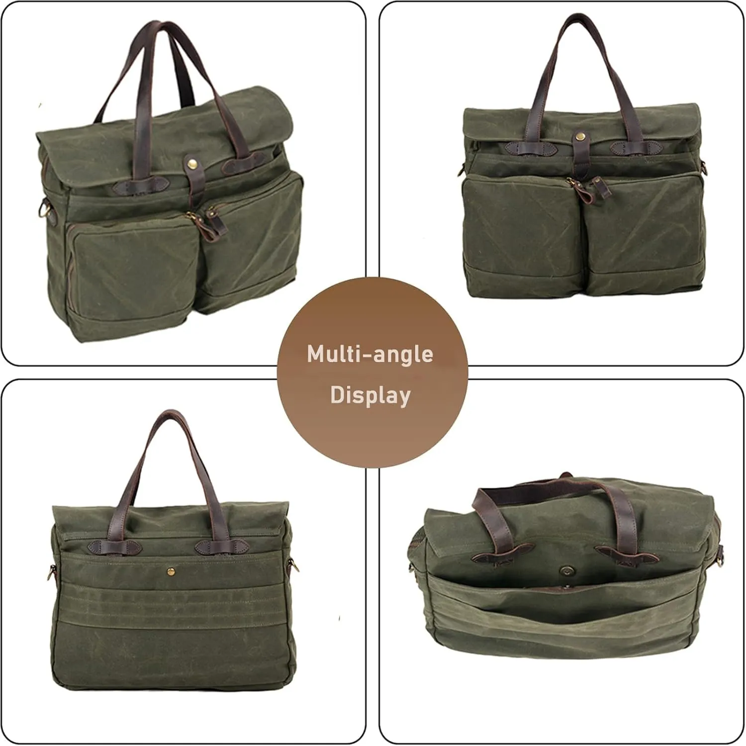 Waxed Canvas Laptop Bag for Men, Briefcase with Handle, Spacious Storage for Laptop, for Work, Travel, and Business Trips