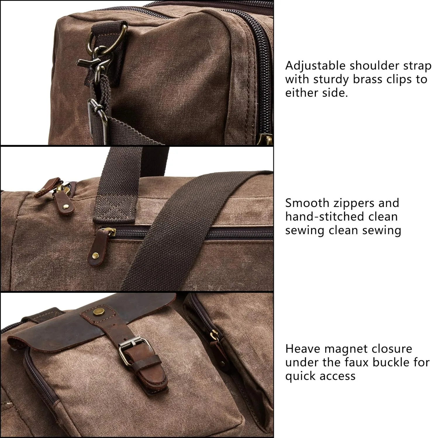 Waxed Canvas Vintage Overnight Duffel Weekend Travel Bag Waterproof For Men Women with Shoes Compartment (Dark Brown)