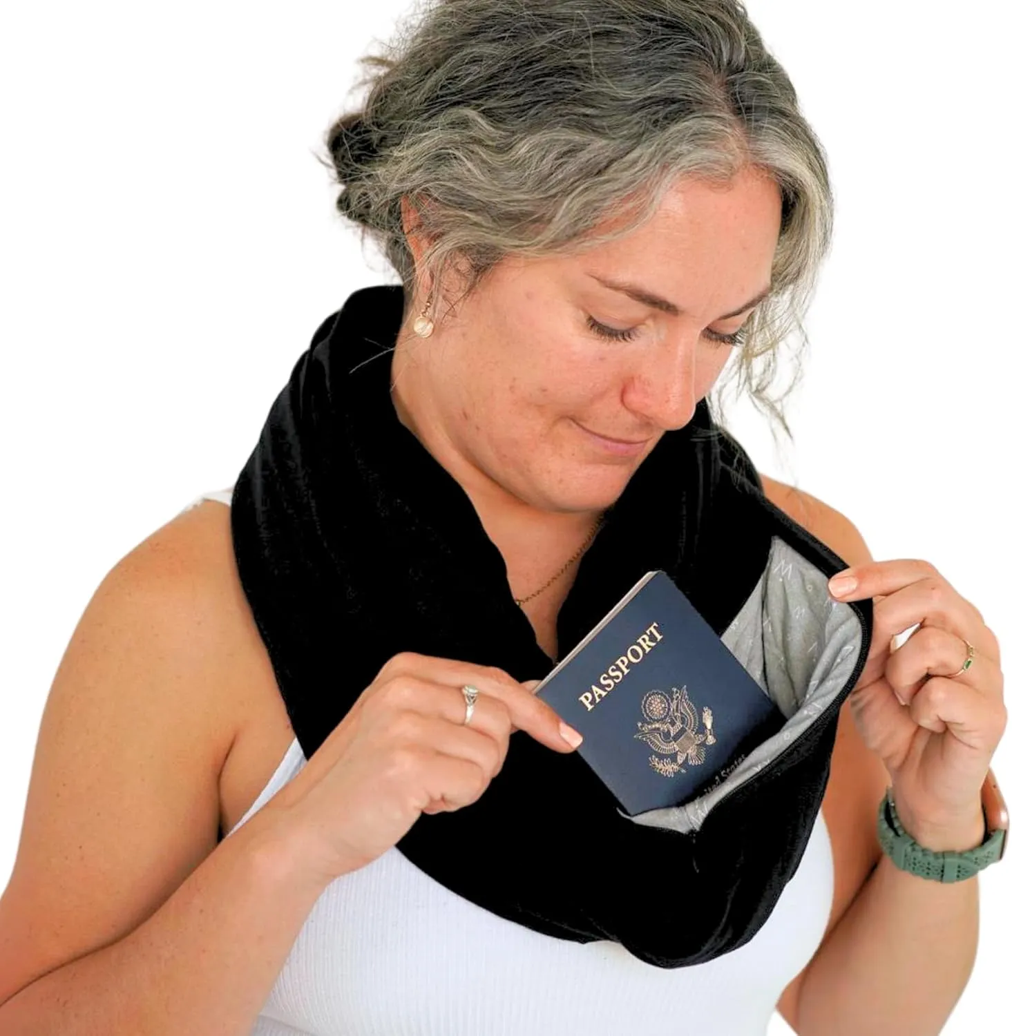 WAYPOINT GOODS Infinity Travel Scarf Hidden Zipper Pocket for Women Airplane - Lightweight Cotton Bamboo - Travel Essentials