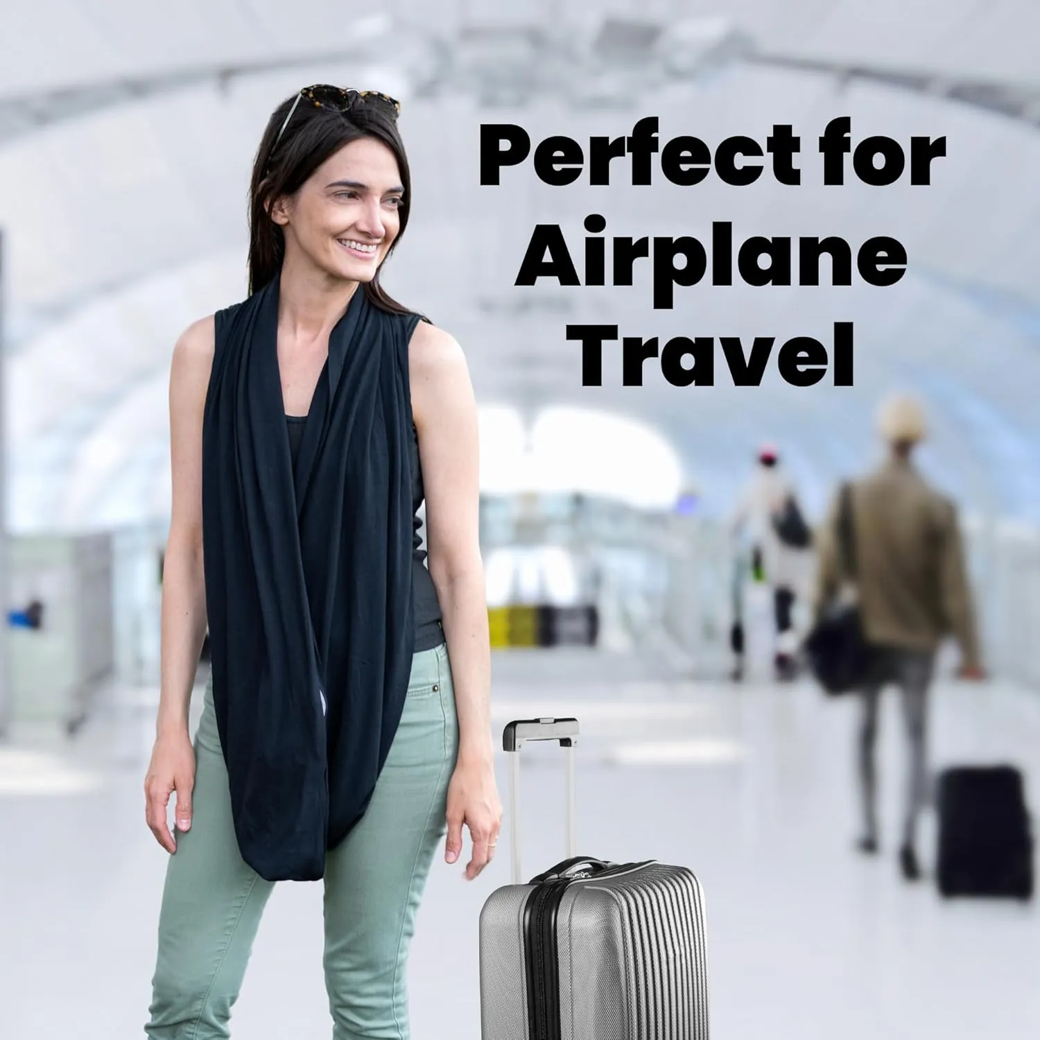 WAYPOINT GOODS Infinity Travel Scarf Hidden Zipper Pocket for Women Airplane - Lightweight Cotton Bamboo - Travel Essentials
