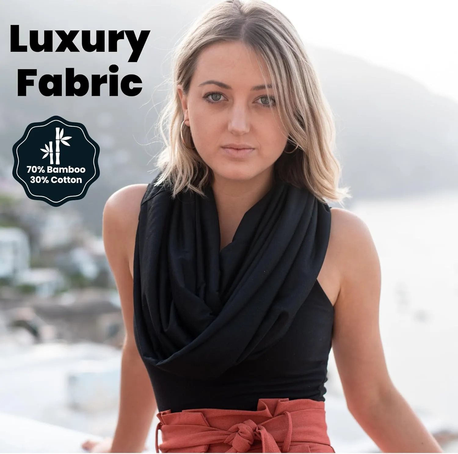 WAYPOINT GOODS Infinity Travel Scarf Hidden Zipper Pocket for Women Airplane - Lightweight Cotton Bamboo - Travel Essentials