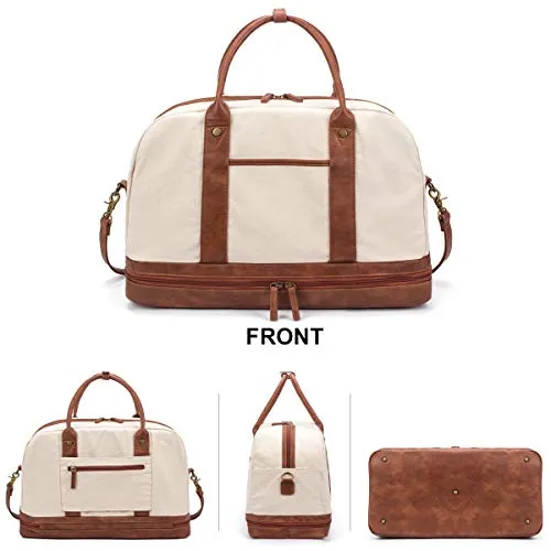 Weekender Bag for Women Canvas Overnight Bag Large Travel Bags for Women Carry on Shoulder Duffle Bag With Shoe Compartment,Perfect for Travel/Daily Use/Birthday Gift (Beige)