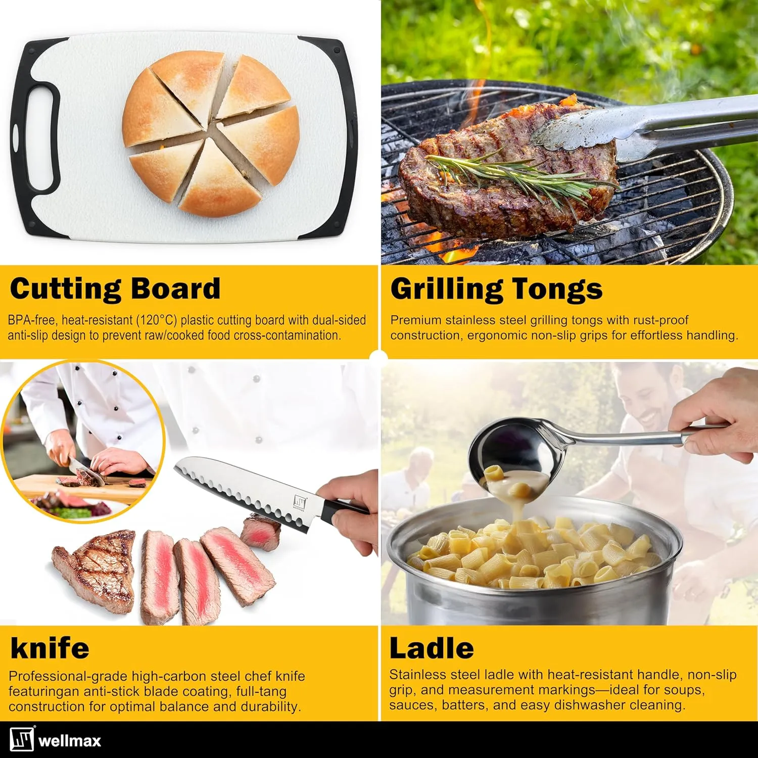Wellmax 10-Piece Stainless Steel Camping Cooking Set – Compact All-in-One Cookware Kit with Utensils & Travel Bag for Campers, Hikers, Outdoor Adventures, Orange Camo Color