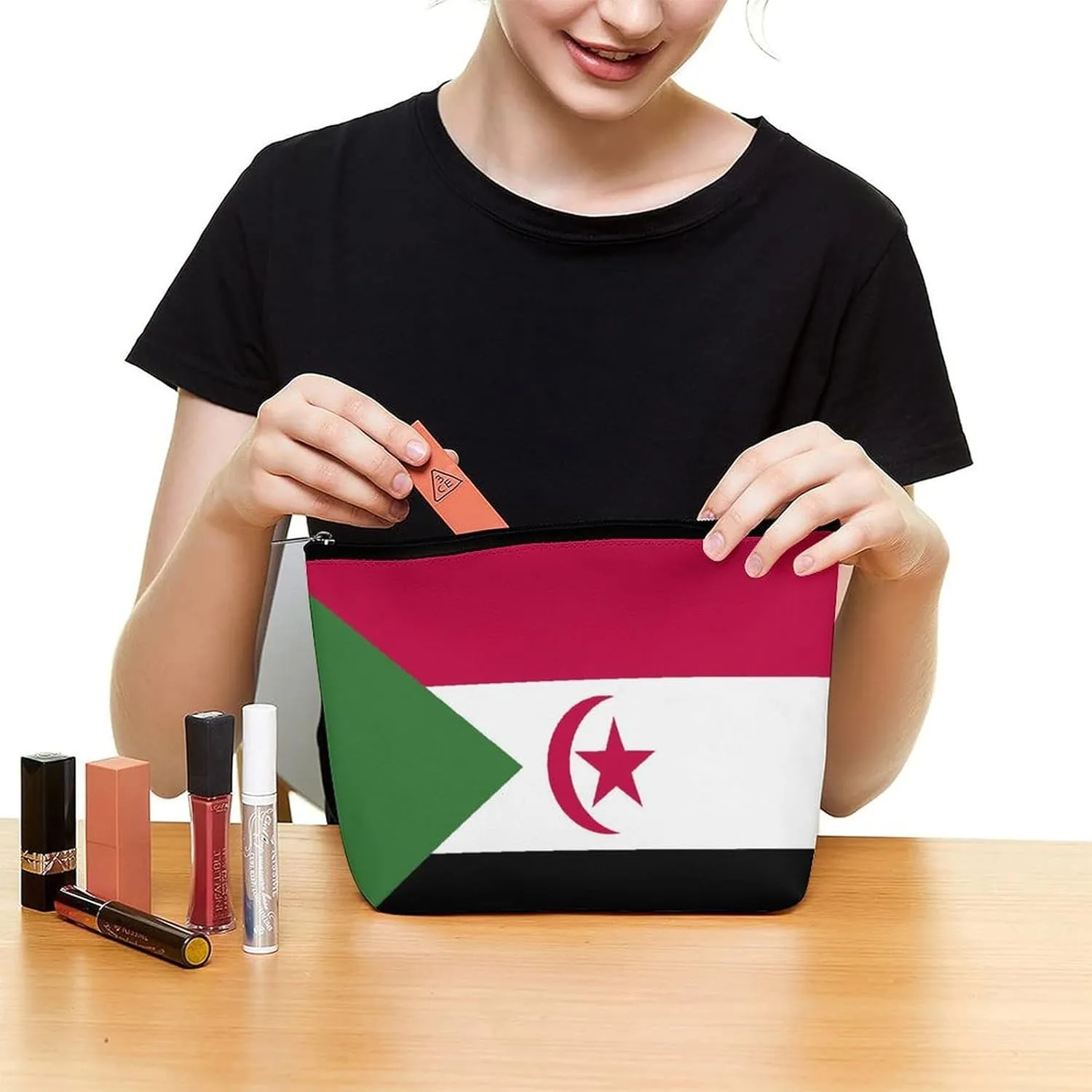 Western Sahara Flag Portable Makeup Pouch for Purse Waterproof Cosmetic Bag Travel Organizer for Girls
