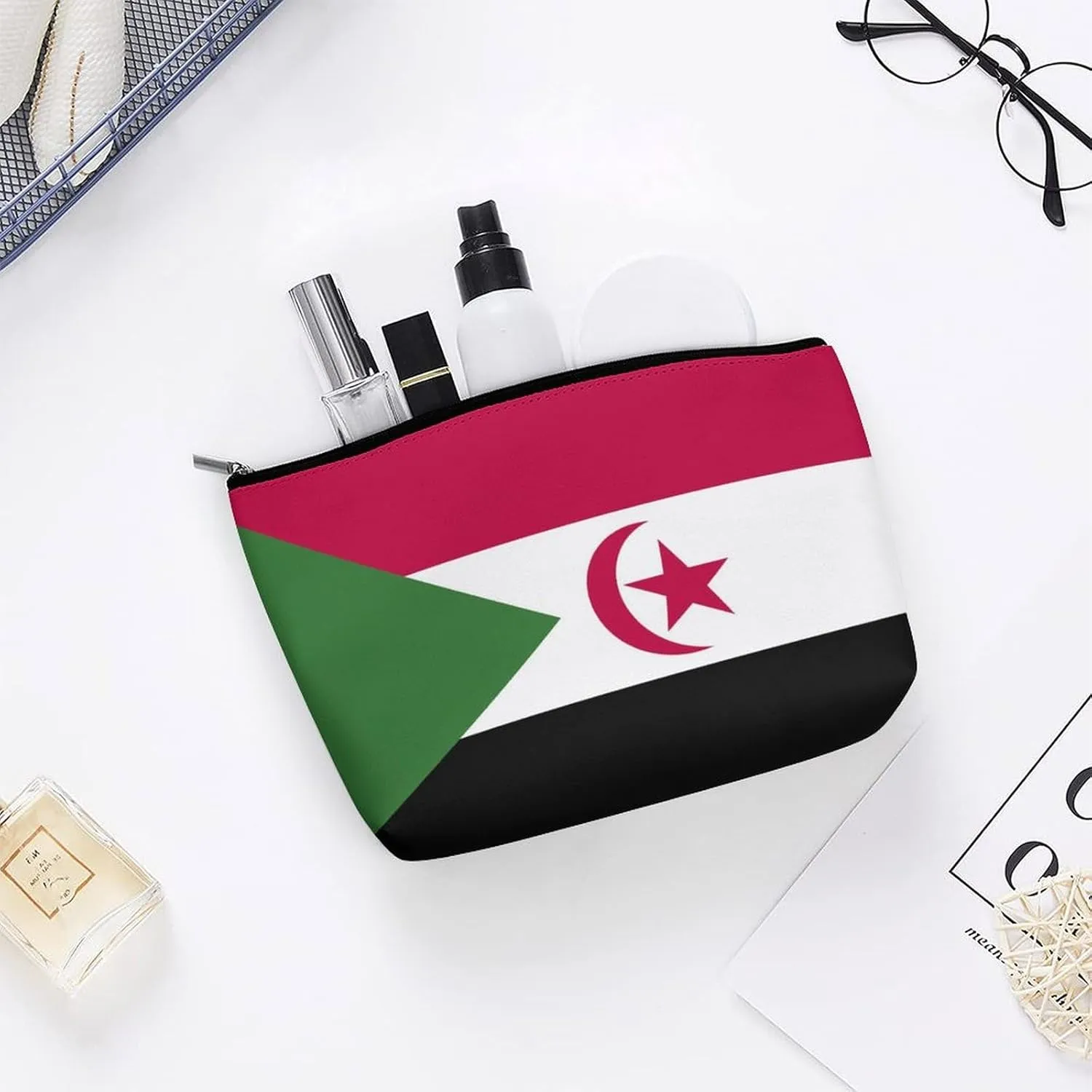 Western Sahara Flag Portable Makeup Pouch for Purse Waterproof Cosmetic Bag Travel Organizer for Girls