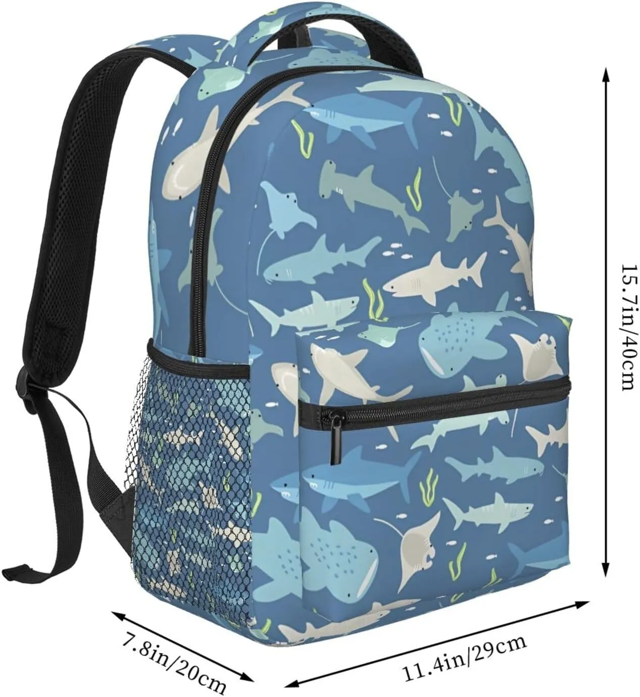 White Shark And Fishes Backpacks 15 Inch Laptop Backpack Multipurpose Double Shoulder Bag For Men Women Gifts