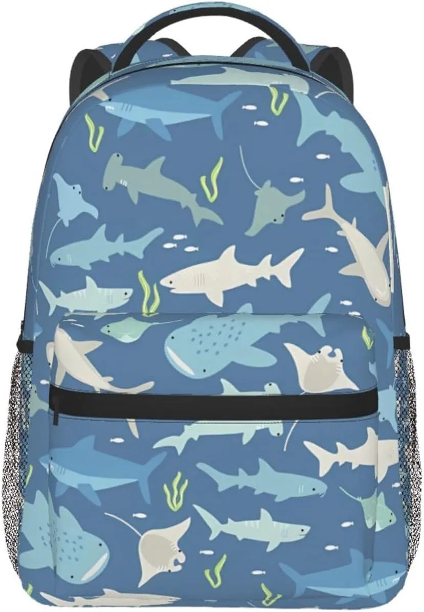 White Shark And Fishes Backpacks 15 Inch Laptop Backpack Multipurpose Double Shoulder Bag For Men Women Gifts