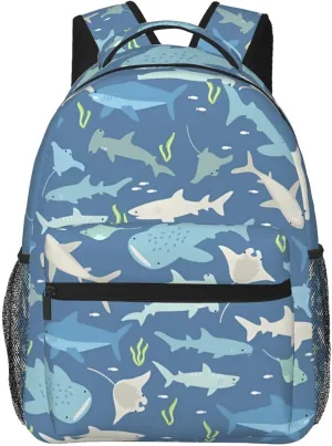 White Shark And Fishes Backpacks 15 Inch Laptop Backpack Multipurpose Double Shoulder Bag For Men Women Gifts