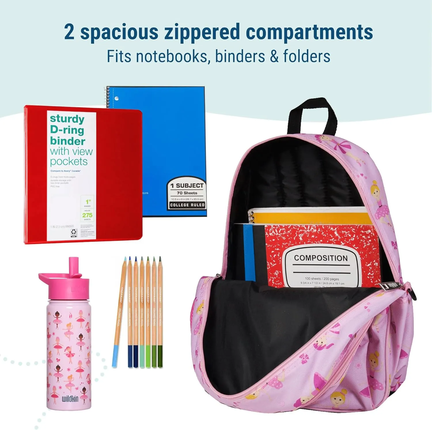 Wildkin 15-inch Kids Backpack – Durable, Padded, Adjustable for School & Travel - Ballerina