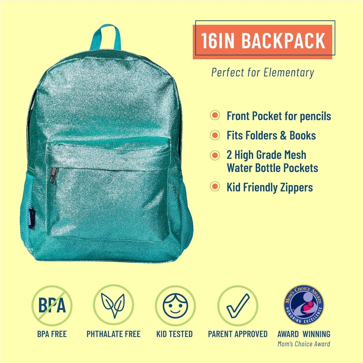 Wildkin 16-inch Kids Backpack – Durable, Padded & Spacious School Bag for Boys & Girls (Blue Glitter)