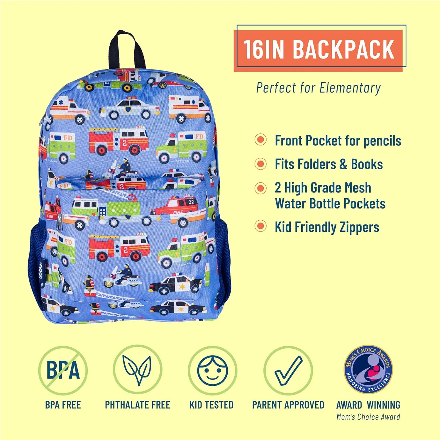 Wildkin 16-inch Kids Backpack – Durable, Padded & Spacious School Bag for Boys & Girls - Heroes