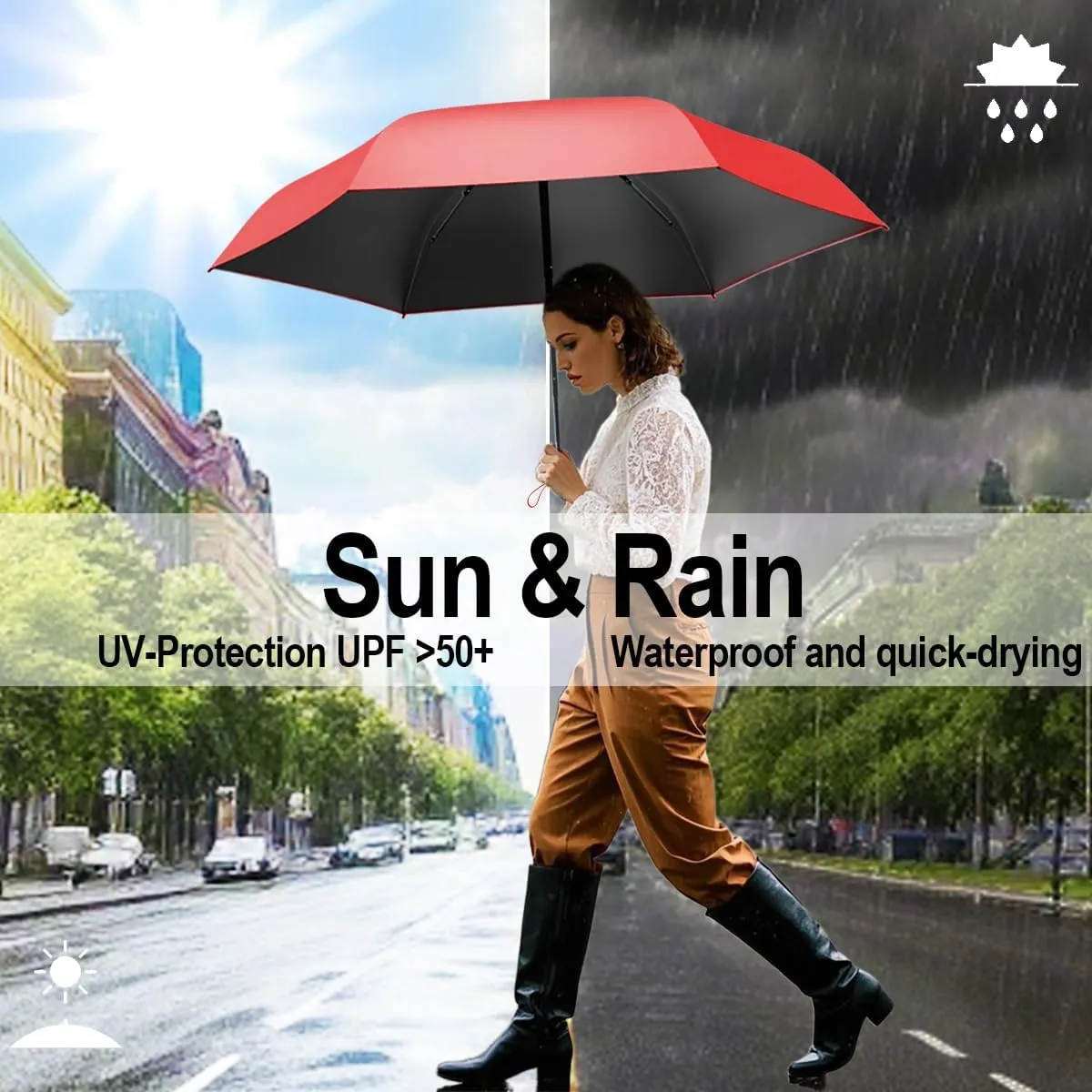 Windproof Mini Travel Folding Umbrella - UPF 50  Sun & Rain Protection, Small Compact Lightweight Design Fits in Pocket or Bag, Eco-Friendly Fabric Wallet Umbrella for Commuter, Men Women Boys Girls