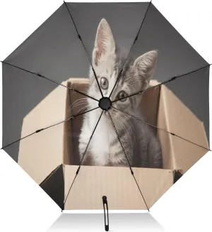 Windproof Travel Umbrella, Auto Open Close, Compact Travel Umbrella, Backpack Purse Portable, Ideal for Women, Cute Cat