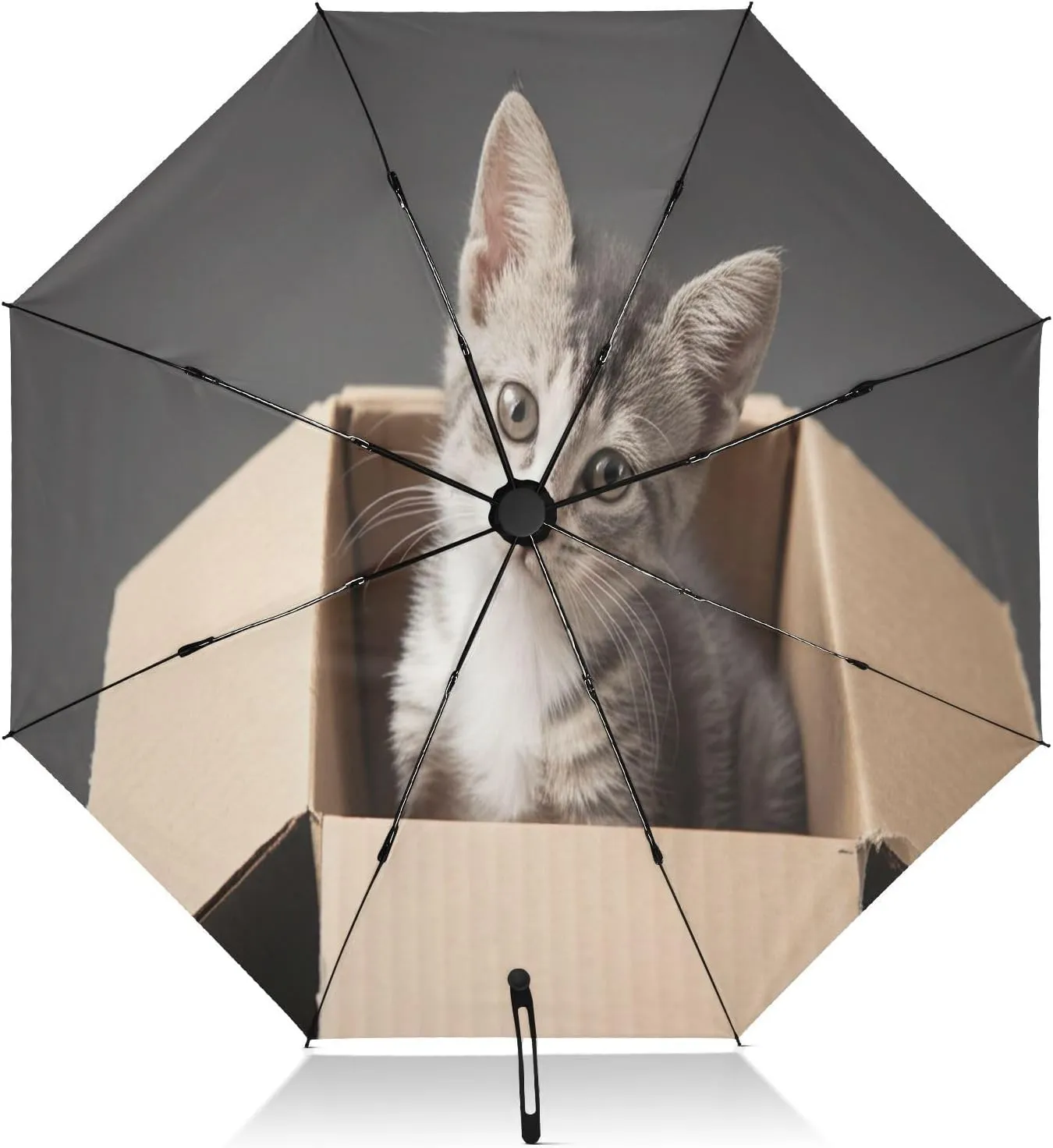 Windproof Travel Umbrella, Auto Open Close, Compact Travel Umbrella, Backpack Purse Portable, Ideal for Women, Cute Cat