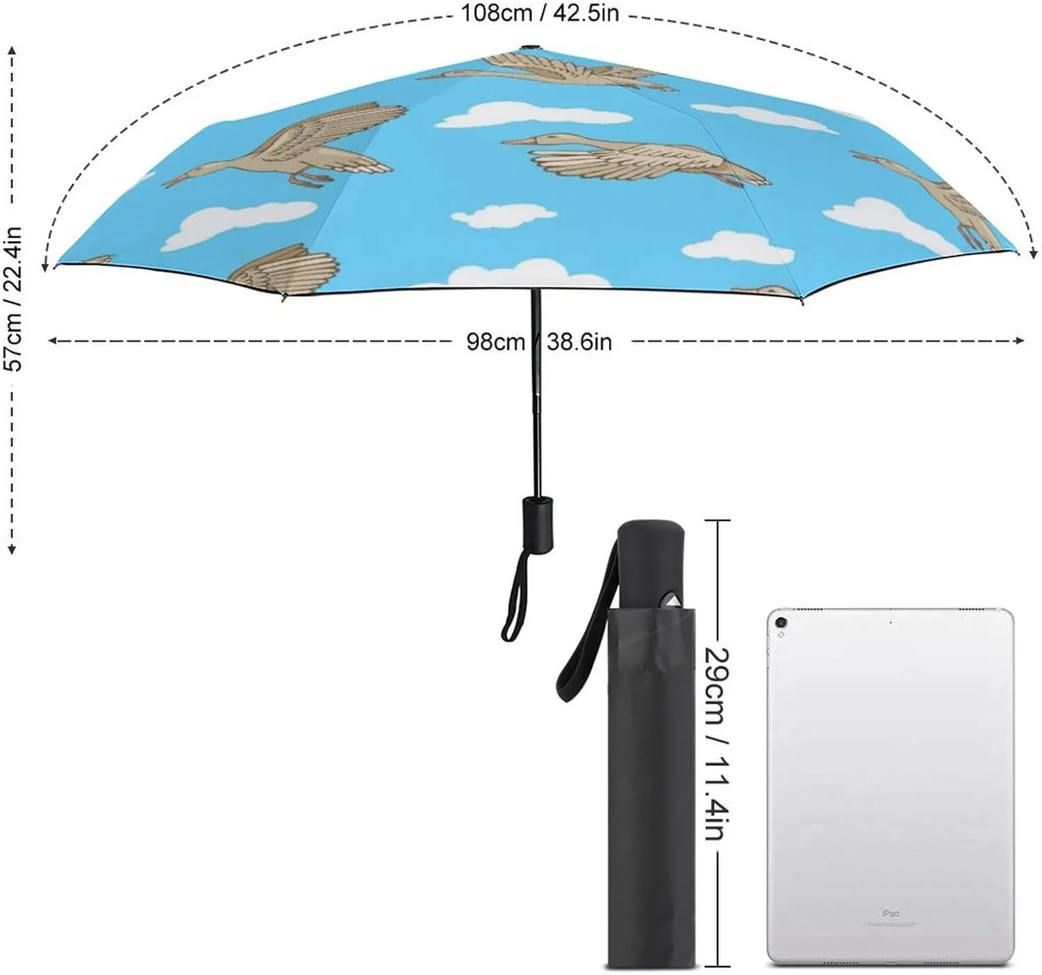 Windproof Travel Umbrellas for Rain,Cartoon Birds Hearts Notes Durable & Compact Umbrella-Waterproof Canopy for Backpack, Purse, Portable, Umbrella for Travel
