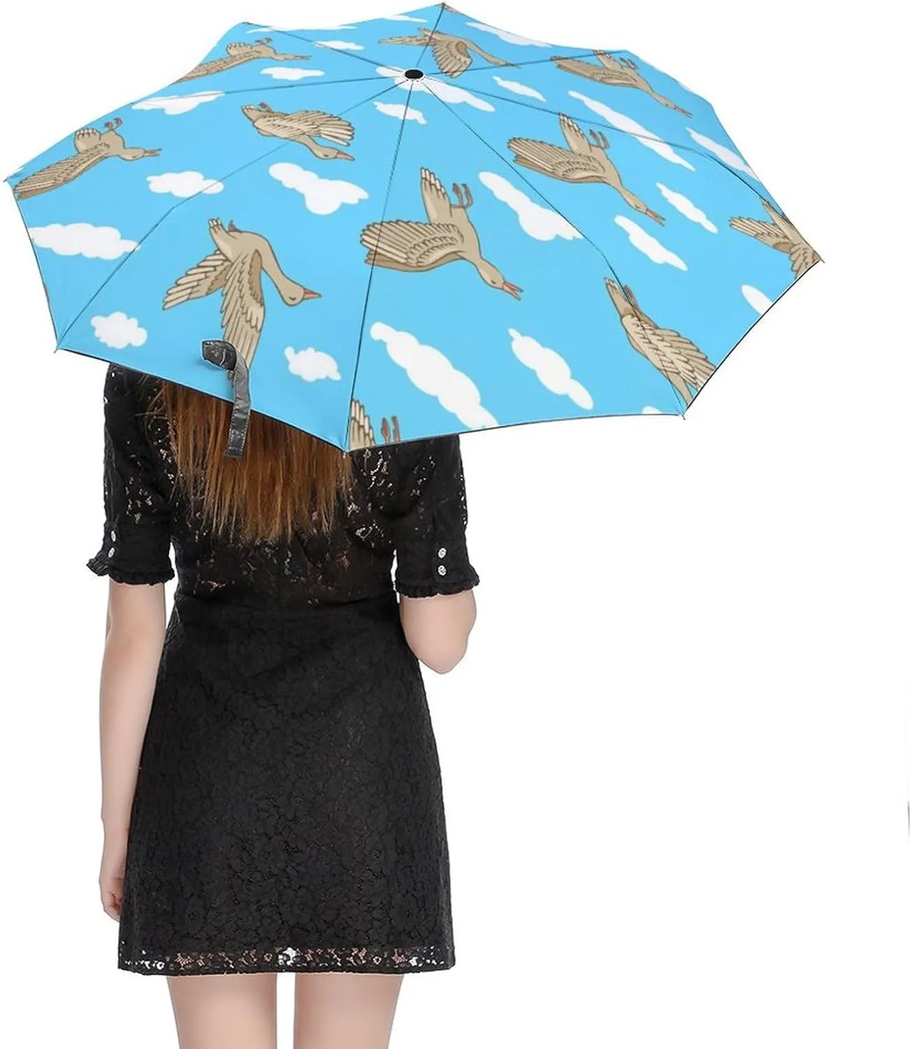 Windproof Travel Umbrellas for Rain,Cartoon Birds Hearts Notes Durable & Compact Umbrella-Waterproof Canopy for Backpack, Purse, Portable, Umbrella for Travel