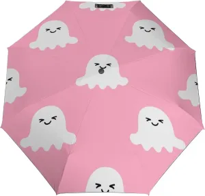Windproof Travel Umbrellas for Rain,Cartoon Ghost Pink Pattern Durable & Compact Umbrella-Waterproof Canopy for Backpack, Purse, Portable, Umbrella for Travel