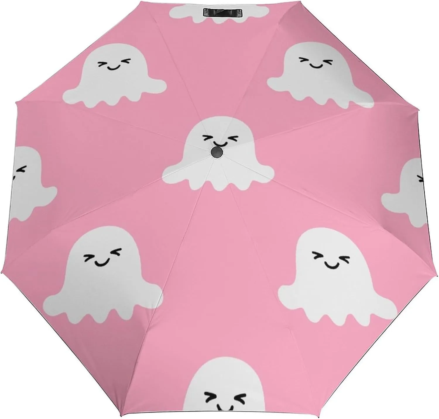 Windproof Travel Umbrellas for Rain,Cartoon Ghost Pink Pattern Durable & Compact Umbrella-Waterproof Canopy for Backpack, Purse, Portable, Umbrella for Travel