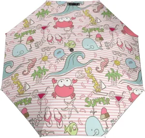Windproof Travel Umbrellas for Rain,Cute Crabs Whales Durable & Compact Umbrella-Waterproof Canopy for Backpack, Purse, Portable, Umbrella for Travel