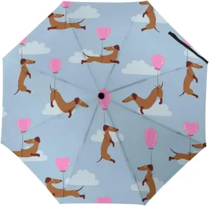 Windproof Travel Umbrellas for Rain,Cute Dachshunds And Balloons Durable & Compact Umbrella-Waterproof Canopy for Backpack, Purse, Portable, Umbrella for Travel
