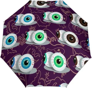 Windproof Travel Umbrellas for Rain,Funny Eyeballs Spooky Halloween Durable & Compact Umbrella-Waterproof Canopy for Backpack, Purse, Portable, Umbrella for Travel