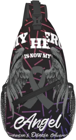 Wings Angel Parkinson'S Disease Awareness Crossbody Backpack Chest Shoulder Bag Lightweight One Strap Travel Hiking Daypack