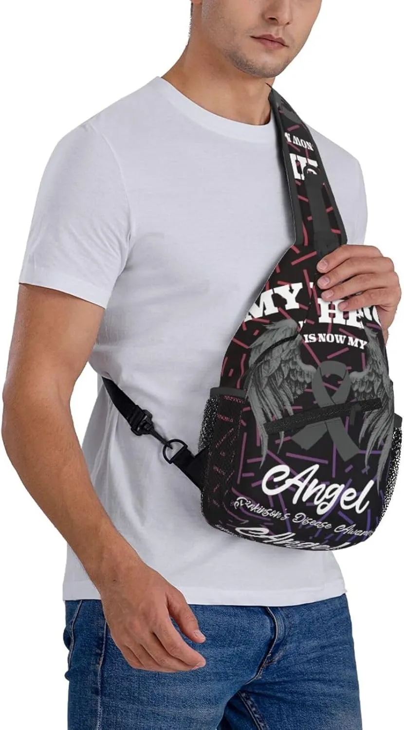 Wings Angel Parkinson'S Disease Awareness Crossbody Backpack Chest Shoulder Bag Lightweight One Strap Travel Hiking Daypack