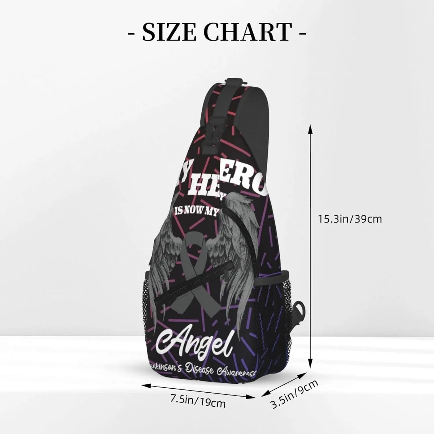 Wings Angel Parkinson'S Disease Awareness Crossbody Backpack Chest Shoulder Bag Lightweight One Strap Travel Hiking Daypack
