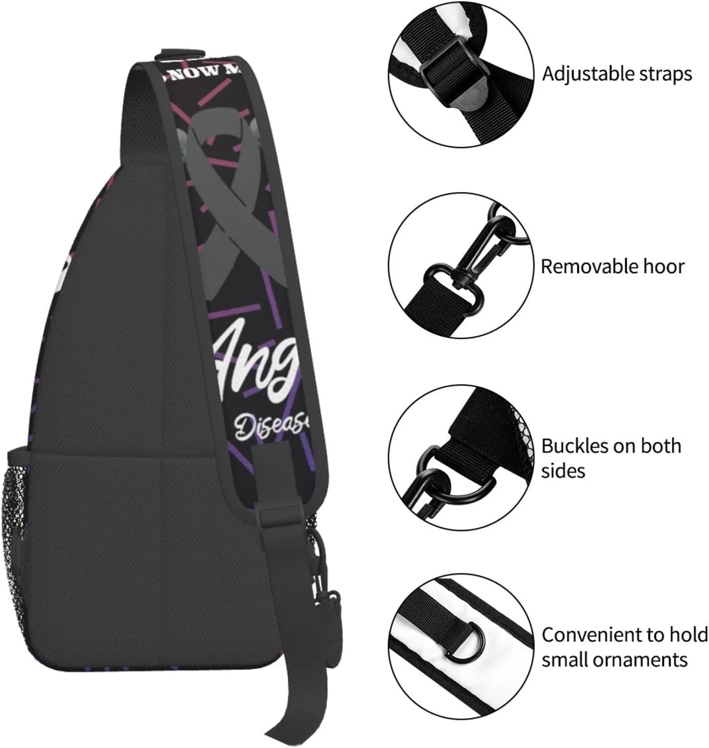 Wings Angel Parkinson'S Disease Awareness Crossbody Backpack Chest Shoulder Bag Lightweight One Strap Travel Hiking Daypack