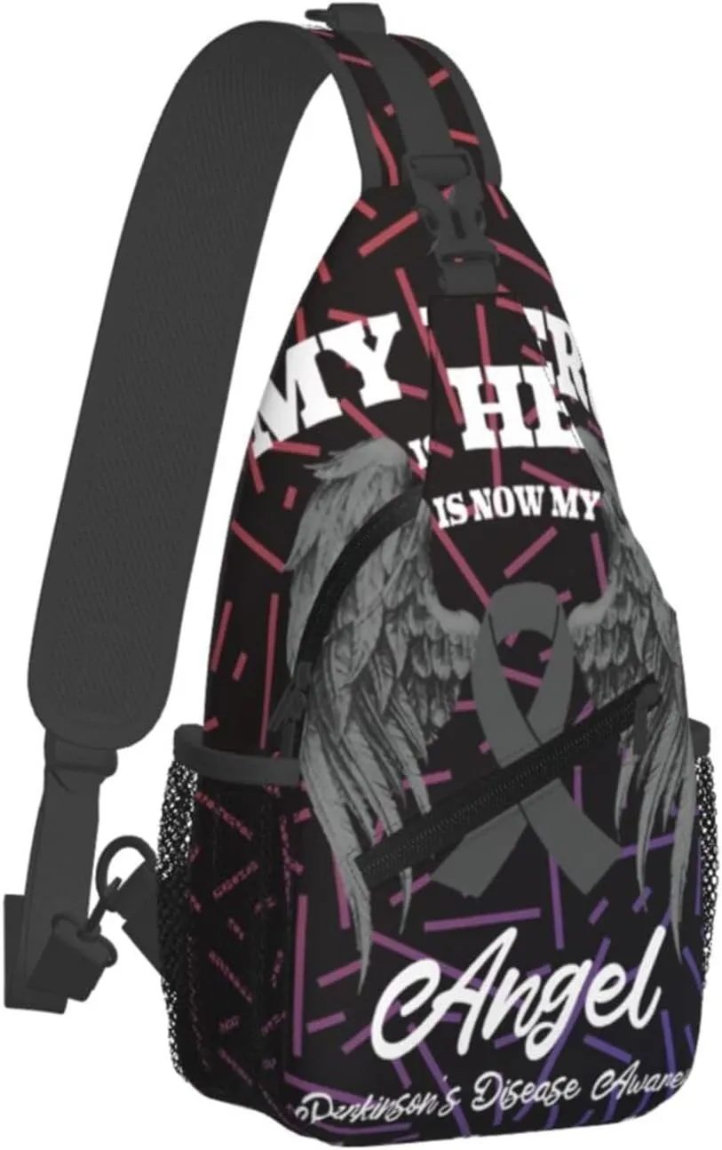 Wings Angel Parkinson'S Disease Awareness Crossbody Backpack Chest Shoulder Bag Lightweight One Strap Travel Hiking Daypack