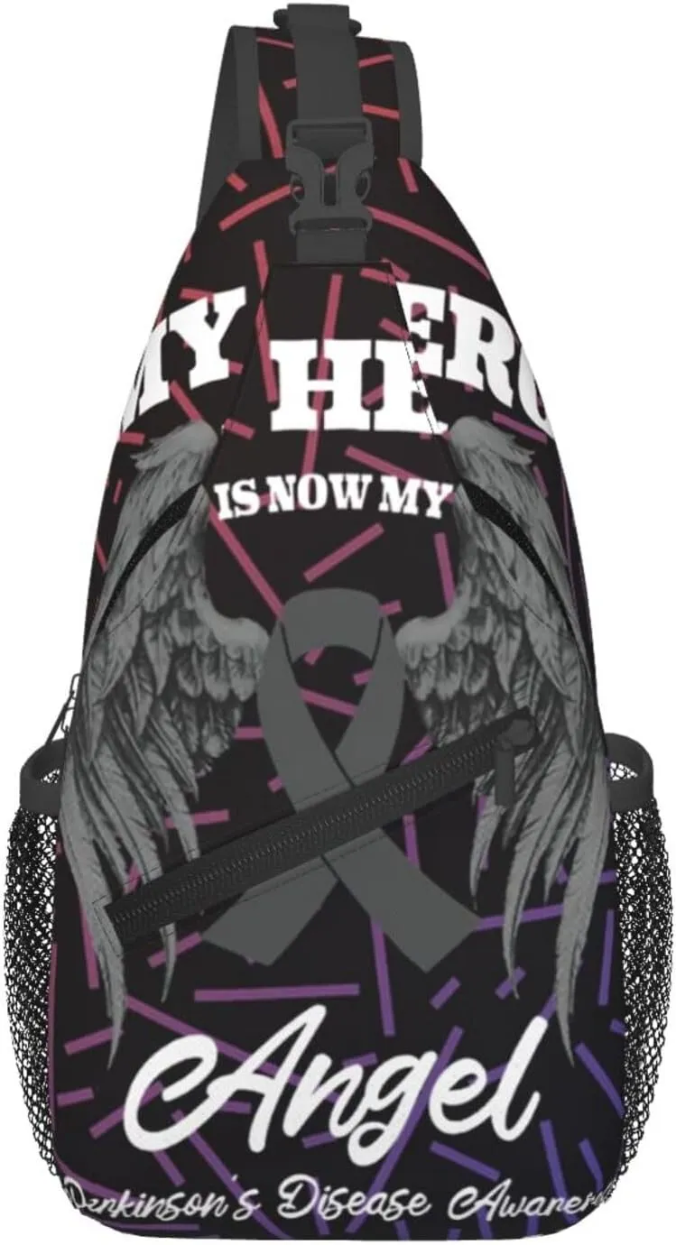 Wings Angel Parkinson'S Disease Awareness Crossbody Backpack Chest Shoulder Bag Lightweight One Strap Travel Hiking Daypack