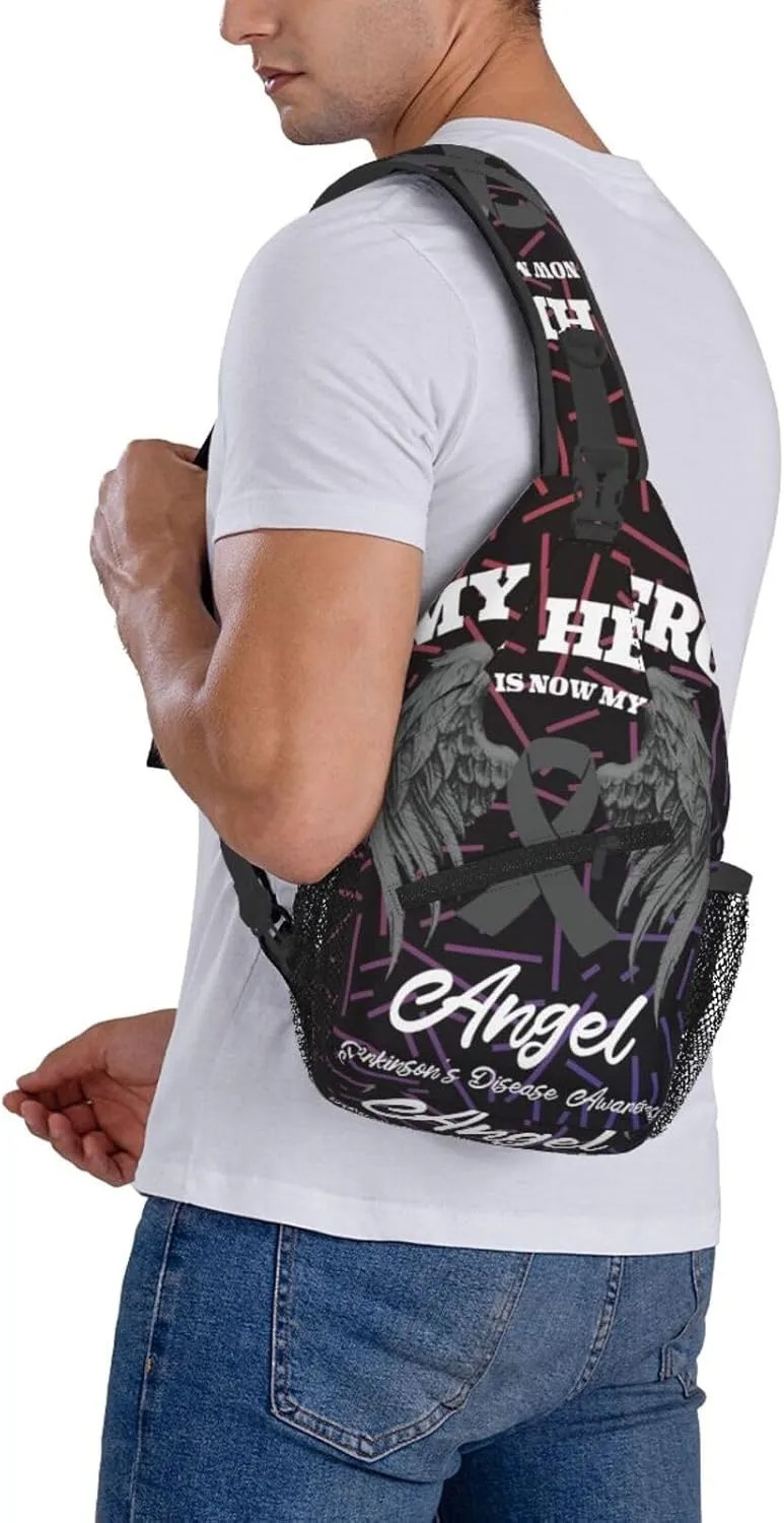 Wings Angel Parkinson'S Disease Awareness Crossbody Backpack Chest Shoulder Bag Lightweight One Strap Travel Hiking Daypack