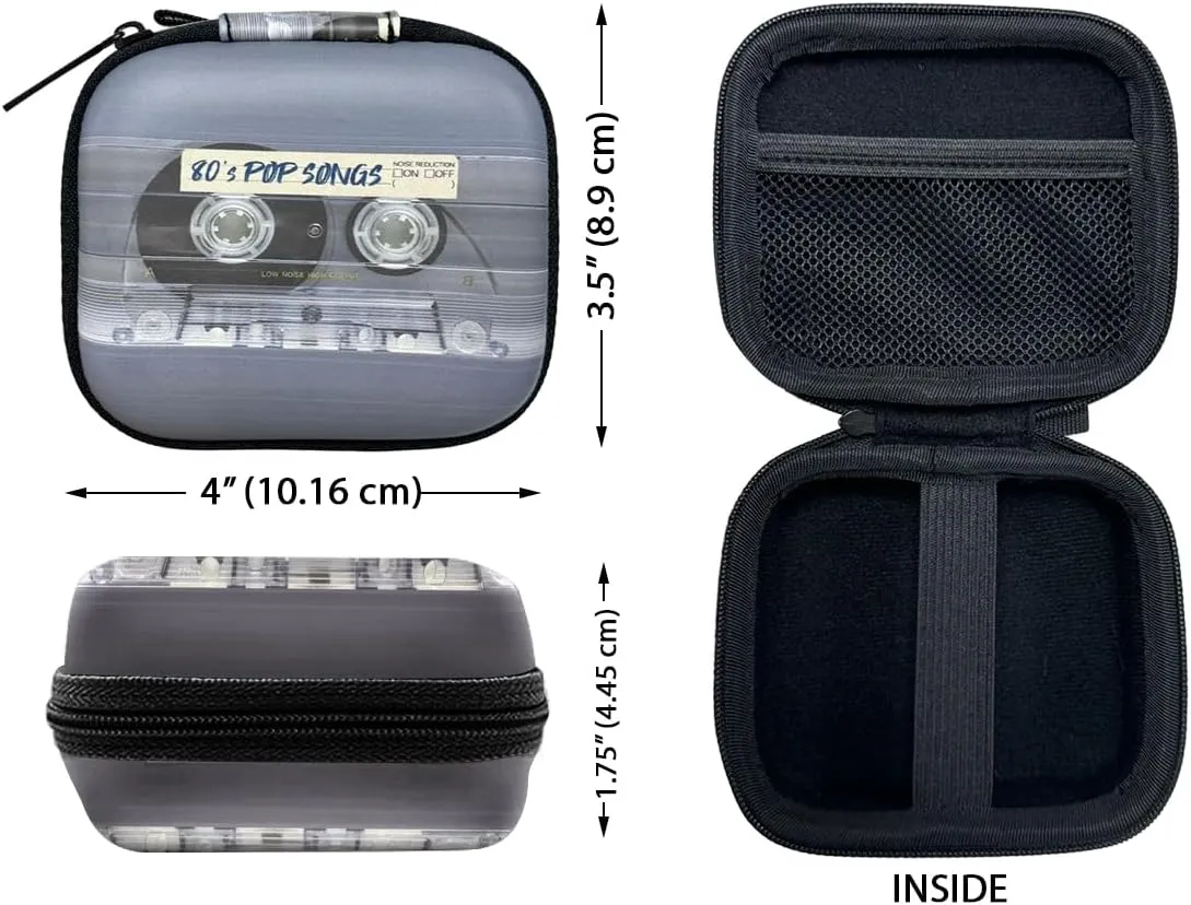 WIRESTER Portable Headphone Case, Earphone Storage Bag Carrying Case, Earbud Holder with Carabiner Compatible with Raycon Fitness Bluetooth True Wireless Earbuds - Retro Clear Cassette Tape Pop Songs