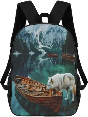 Wolf Boats In A Lake Italy Travel Backpack 17 Inch Laptop Bag Carry On Backpack Casual Daypack for Weekender Business Hiking