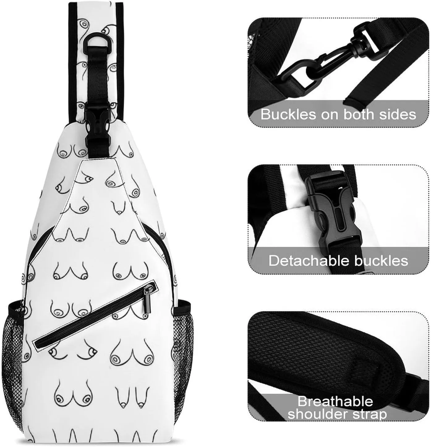 Woman Breast Boobs Sling Backpack Men Woman Crossbody Backpack Chest Bag Gym Daypack Hiking Bag Casual Daypacks Sports Backpacks
