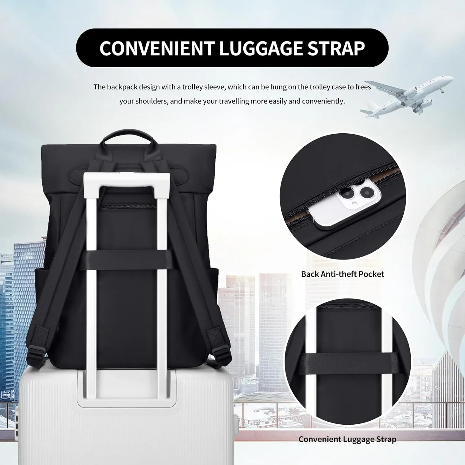 Women Laptop Backpack Computer Backpacks Carry On Waterproof backpack Fits 15.6Inch Notebook Travel Commute College (Black)