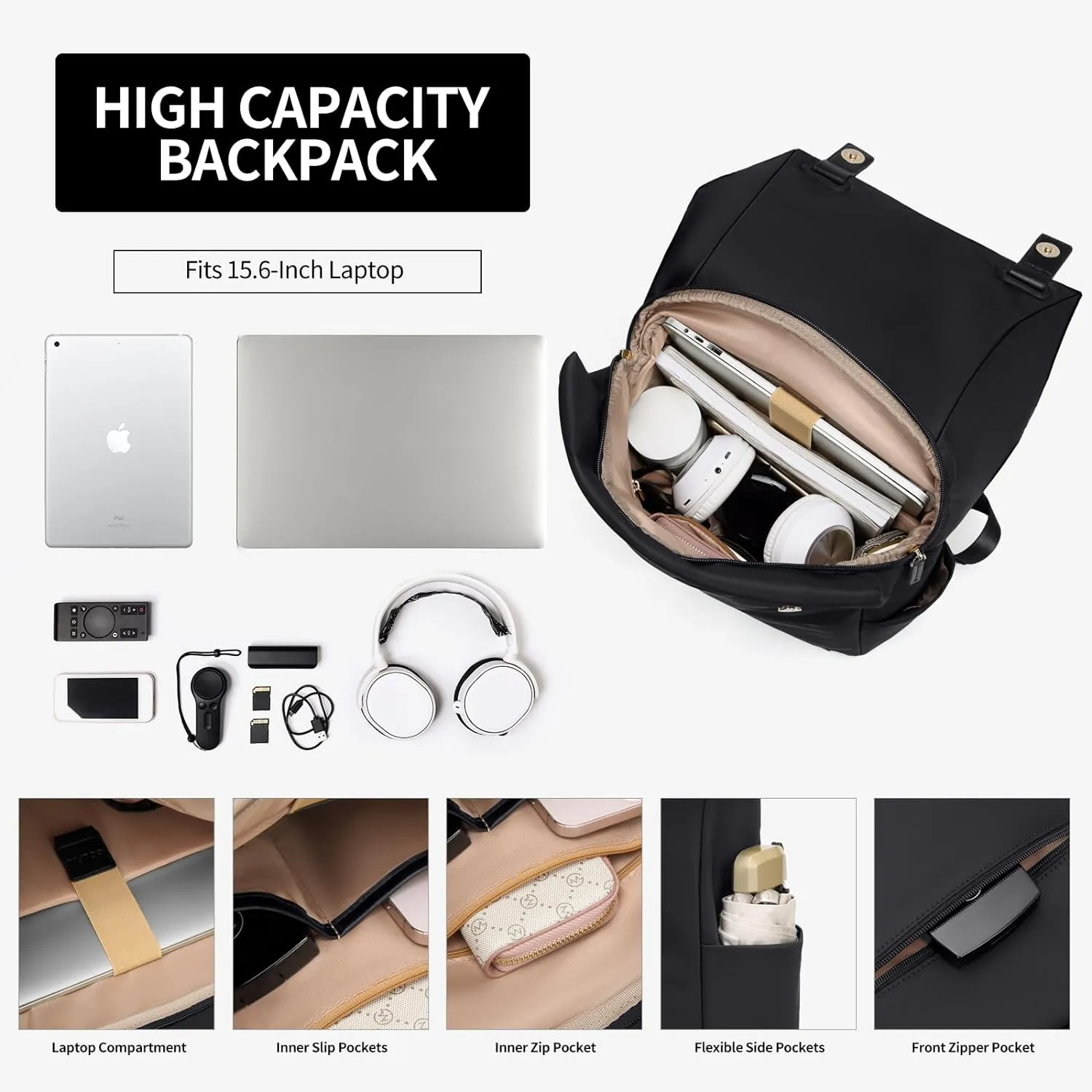Women Laptop Backpack Computer Backpacks Carry On Waterproof backpack Fits 15.6Inch Notebook Travel Commute College (Black)