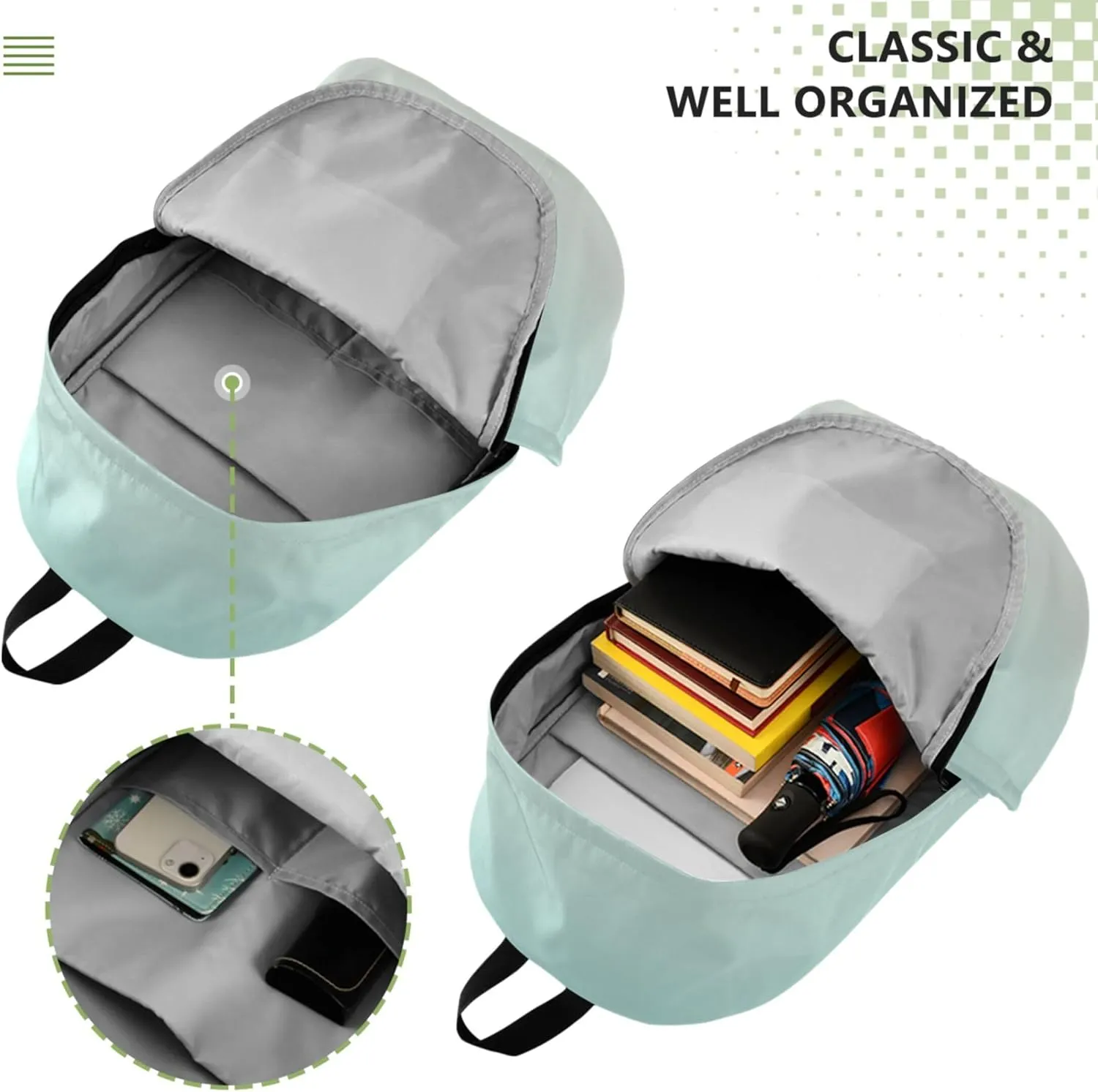 Womens Daypack Cute Backpacks Green Blue Seashell Gradient Personalized Cool Backpacks for Teen Girls