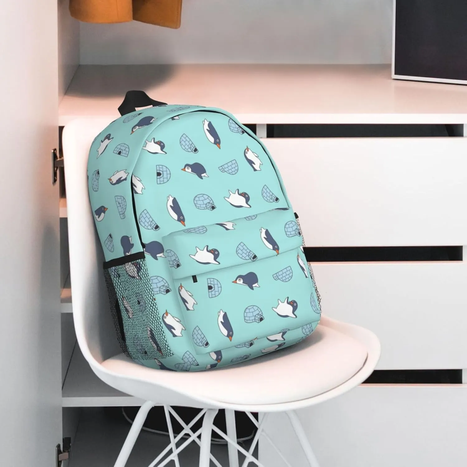Women's fashionable travel backpacks, computer bags (Blue bottom color Penguin)