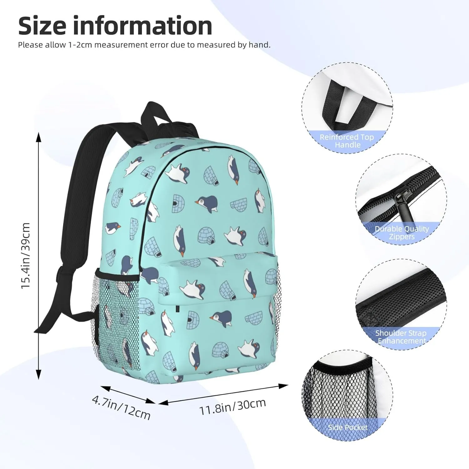 Women's fashionable travel backpacks, computer bags (Blue bottom color Penguin)
