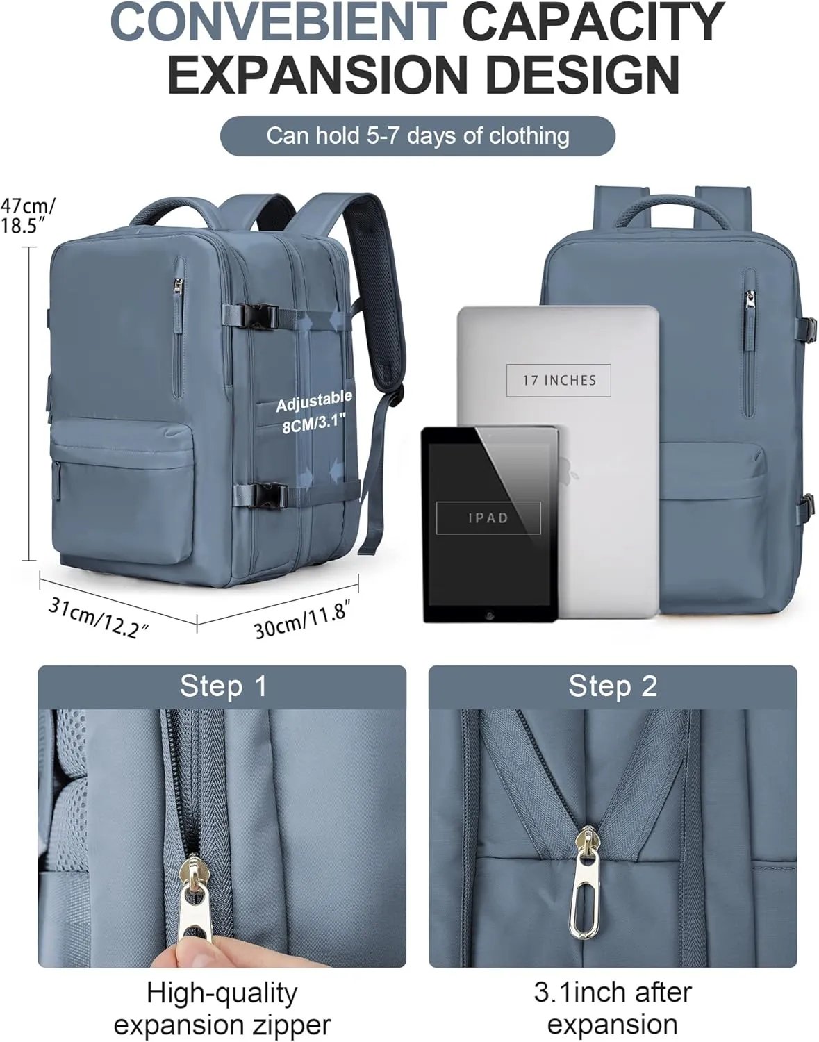WONHOX Large Travel Backpack Carry on Flight Approved Laptop Work Business Backpack for Women Men Mochila de Viaje