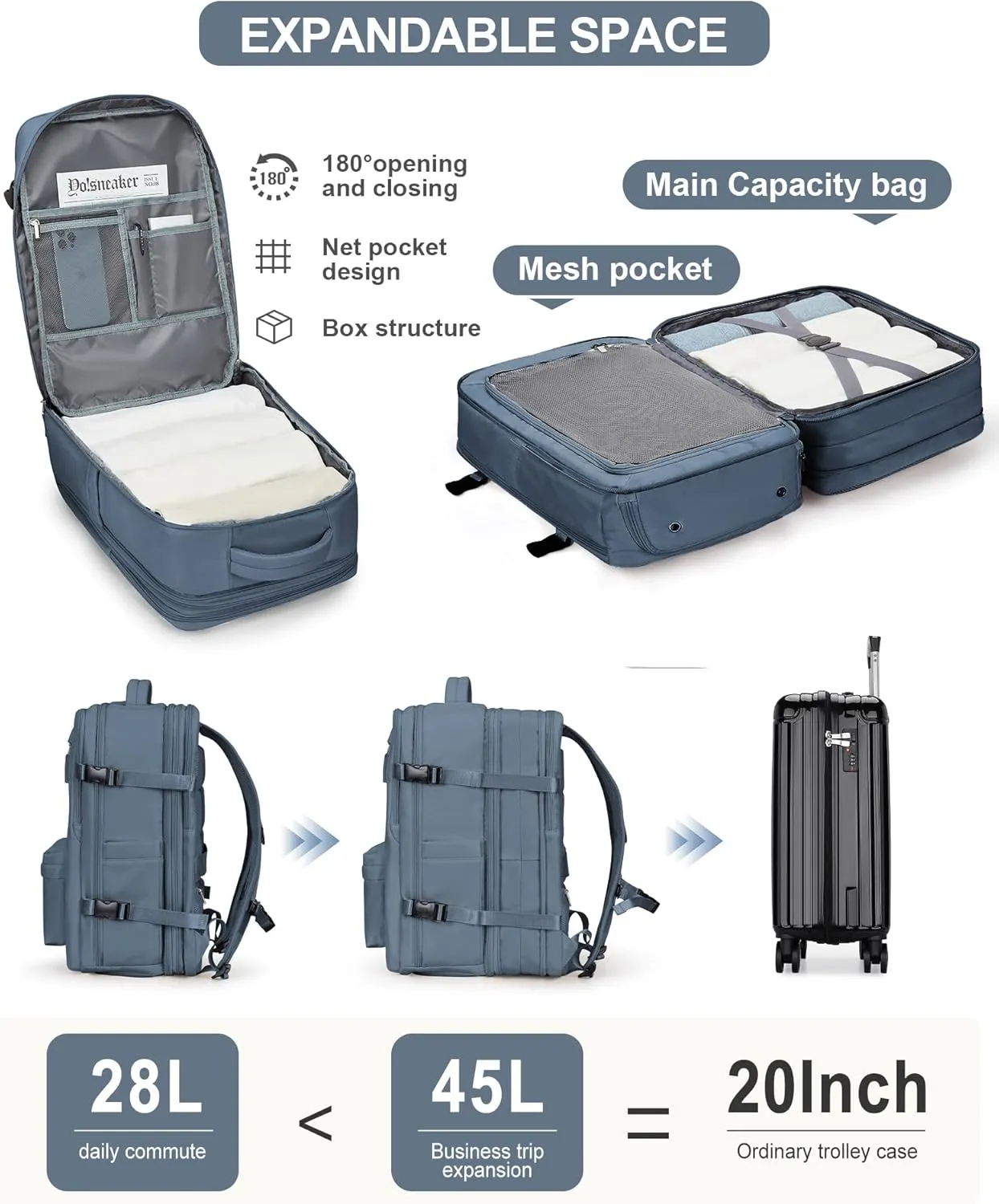 WONHOX Large Travel Backpack Carry on Flight Approved Laptop Work Business Backpack for Women Men Mochila de Viaje