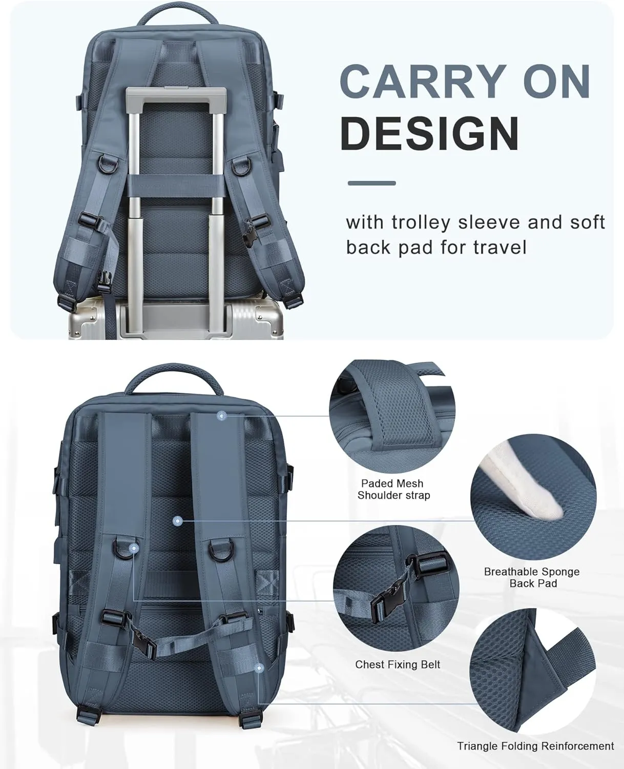 WONHOX Large Travel Backpack Carry on Flight Approved Laptop Work Business Backpack for Women Men Mochila de Viaje