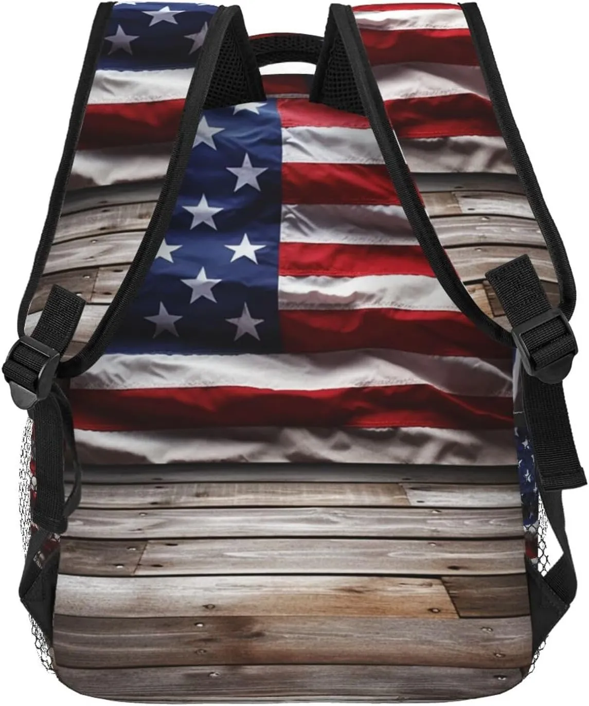 Wooden Floor American Flag Backpack for Men Women Casual Daypack Laptop Backpack Computer Bag Travel Laptop Bag