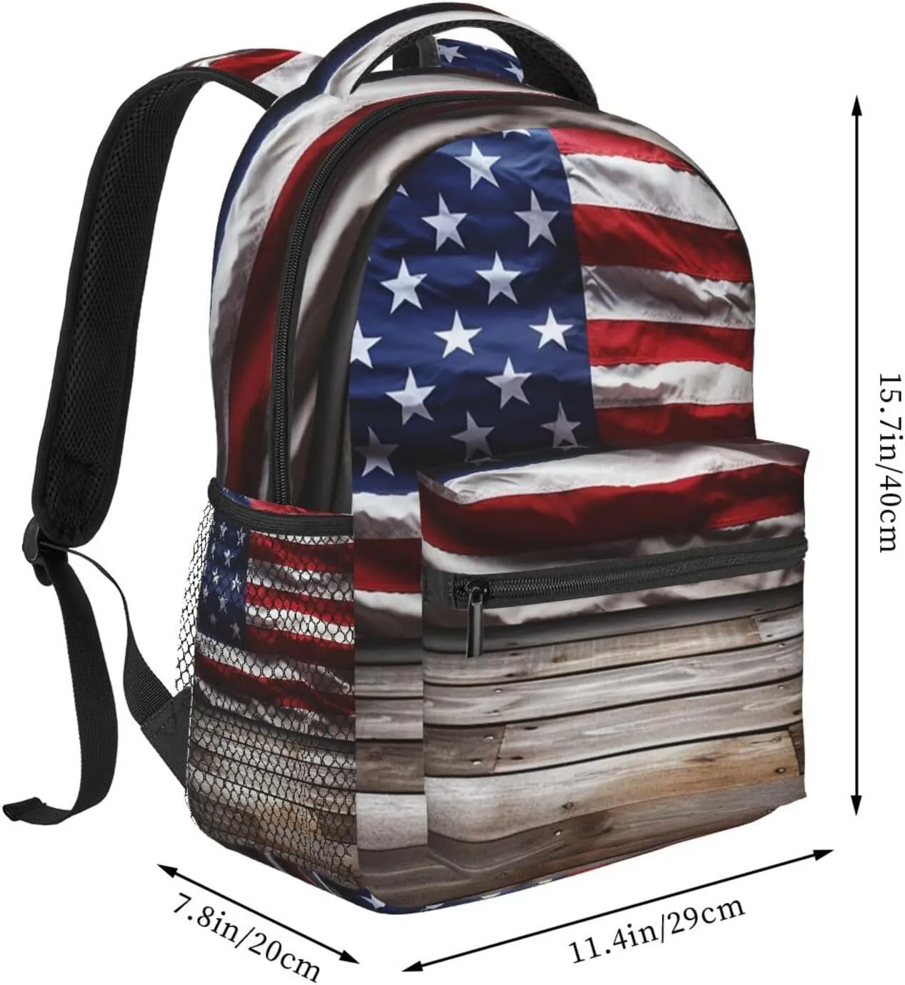 Wooden Floor American Flag Backpack for Men Women Casual Daypack Laptop Backpack Computer Bag Travel Laptop Bag