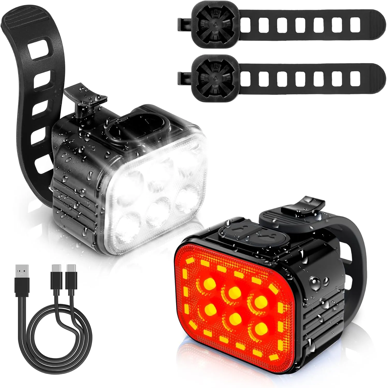 WORKPRO Bike Lights Set [8 13 Modes], Rechargeable Bicycle Light Set Ultra Bright, IP65 Waterproof Bike Lights for Night Riding, 1200mAh Bike Headlight and Tail Light Reflectors