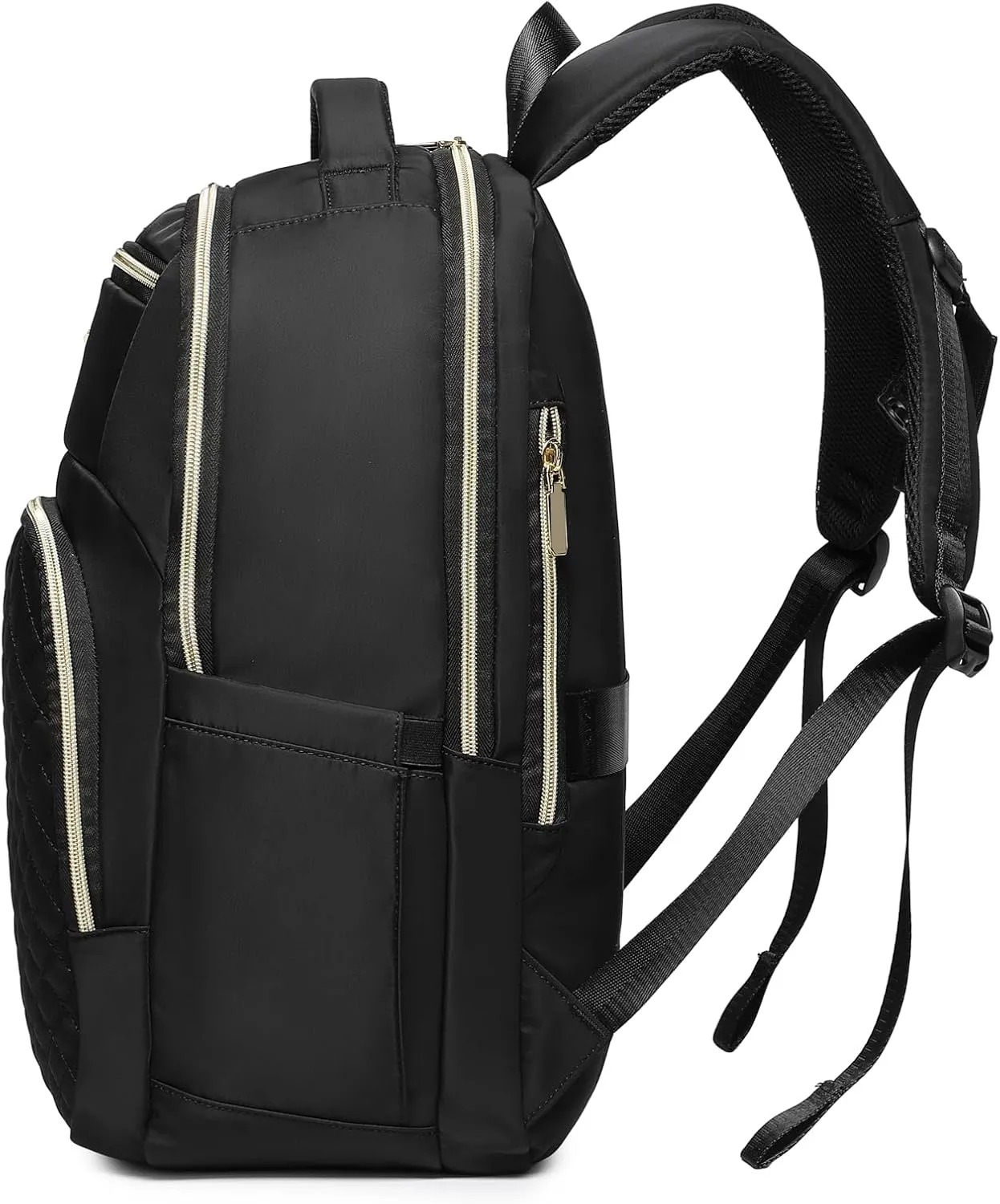 Wotony 15.6inch large capacity Laptop Backpack Purse for Women, 17inch Work Travel Computer Bags (Black/Gold, 15.6Inch)